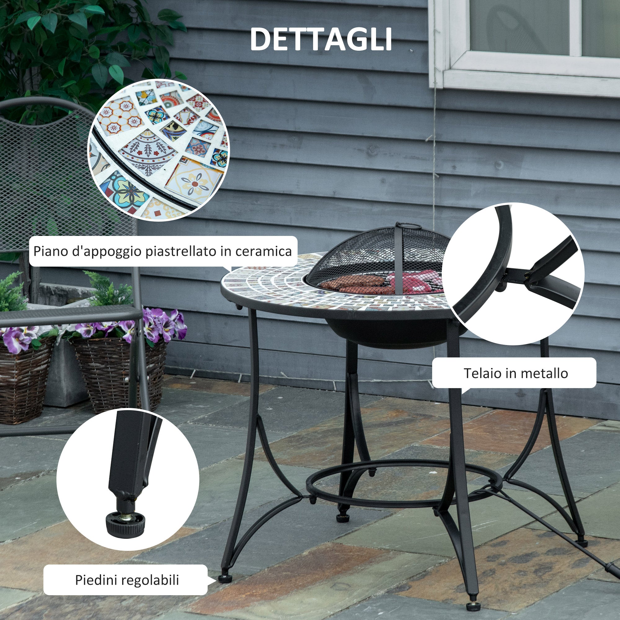 EASYCOMFORT Braciere da Giardino con Coperchio Parascintille e Griglia per  Barbecue in Metallo 76x76x47cm Nero