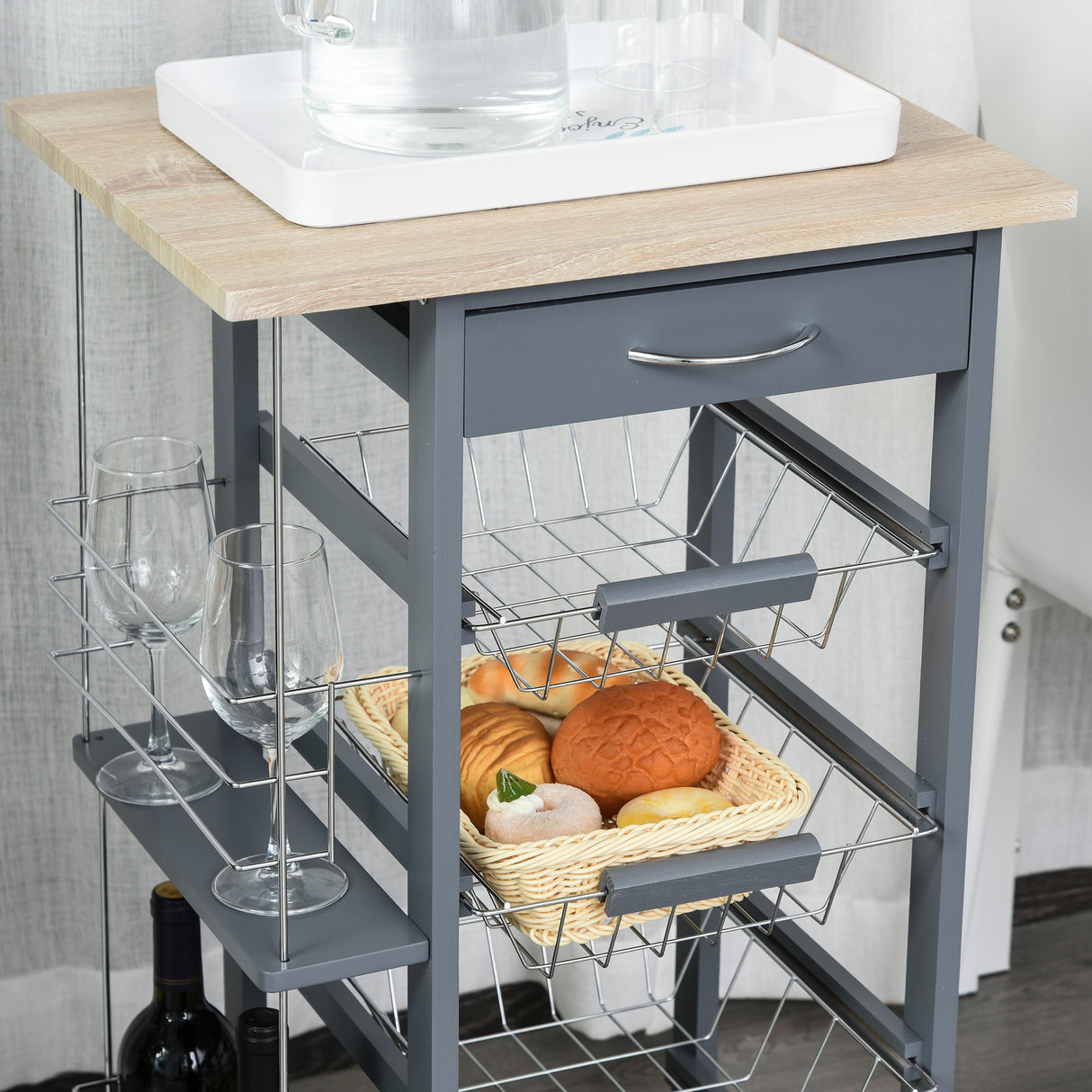 easycomfort easycomfort carrello da cucina in grigio scuro con 1 cassetto e 4 cestelli metallici