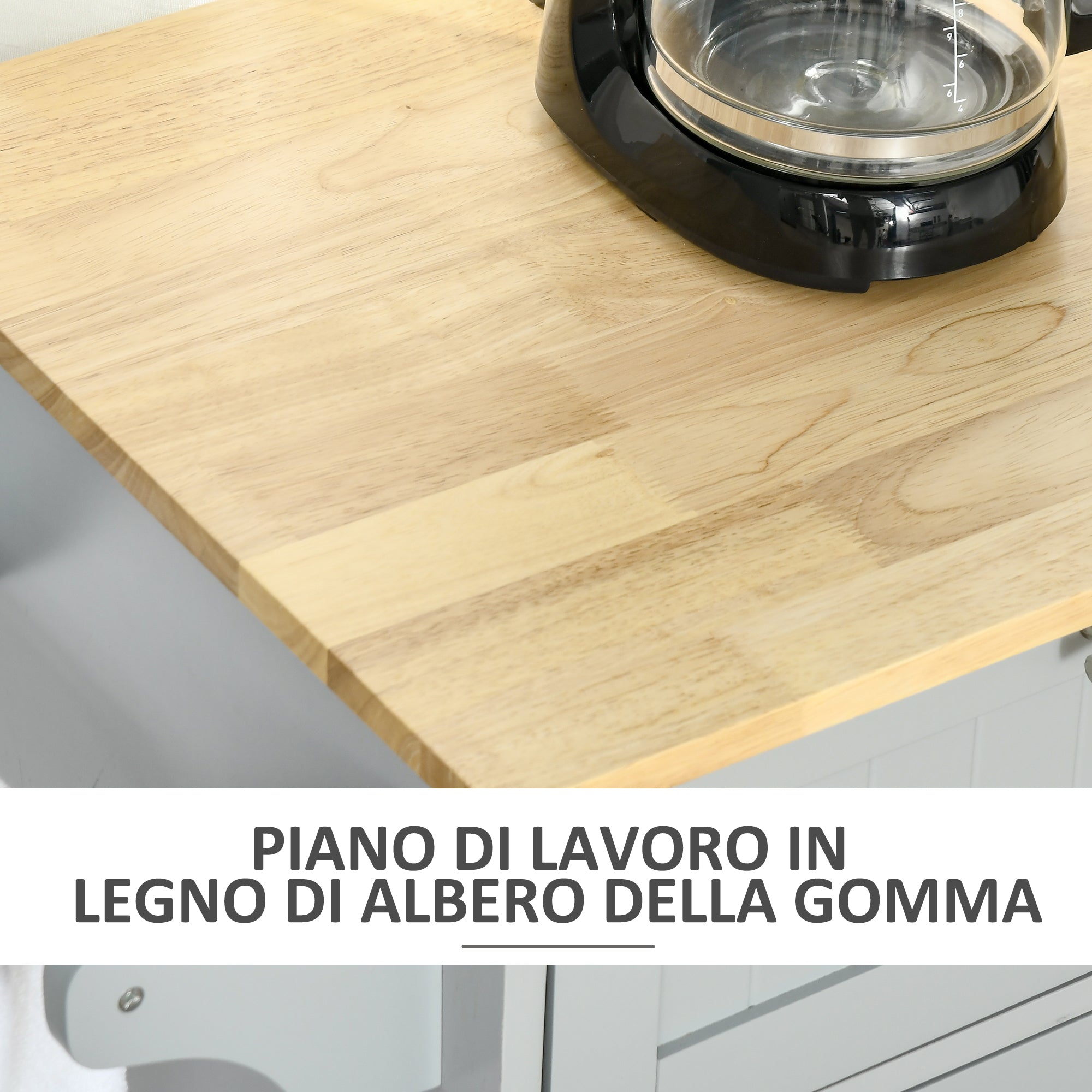 EASYCOMFORT Carrello da Cucina Multiuso in Legno con 2 Cassetti, 3 Antine e  4 Ruote 121x46x91cm, Grigio