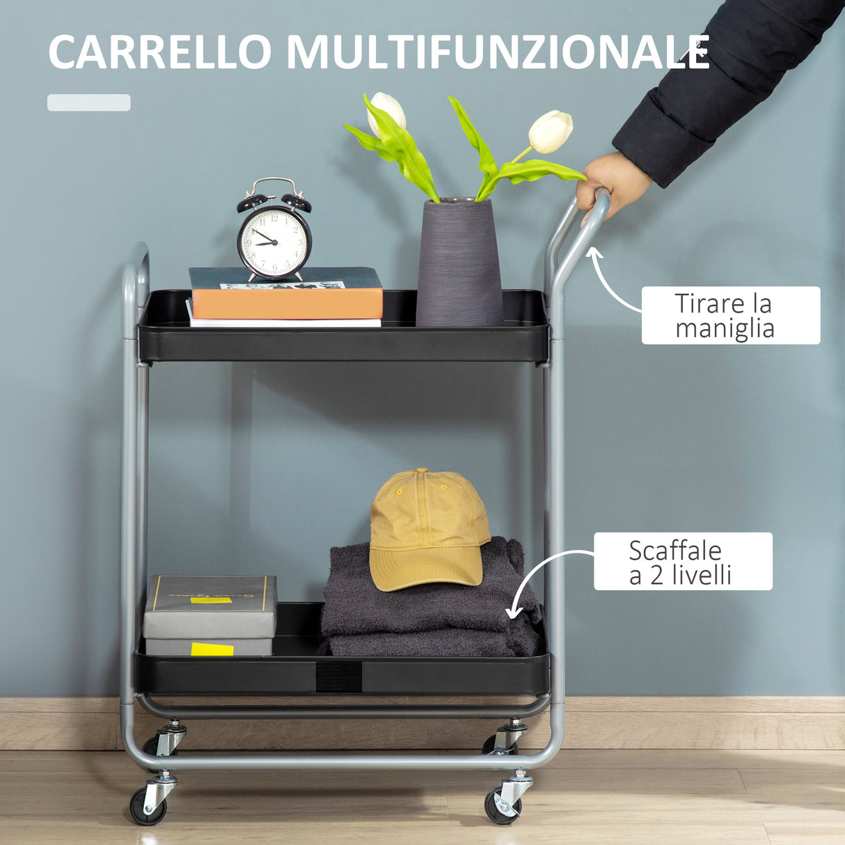 easycomfort easycomfort carrello portavivande a 2 livelli con maniglie e ruote girevoli in metallo 63x40 4x83 5 cm