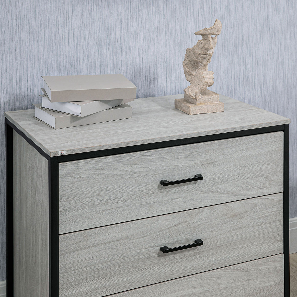 easycomfort easycomfort cassettiera con 3 cassetti in legno e acciaio per camera e soggiorno 80x48x78cm grigio chiaro