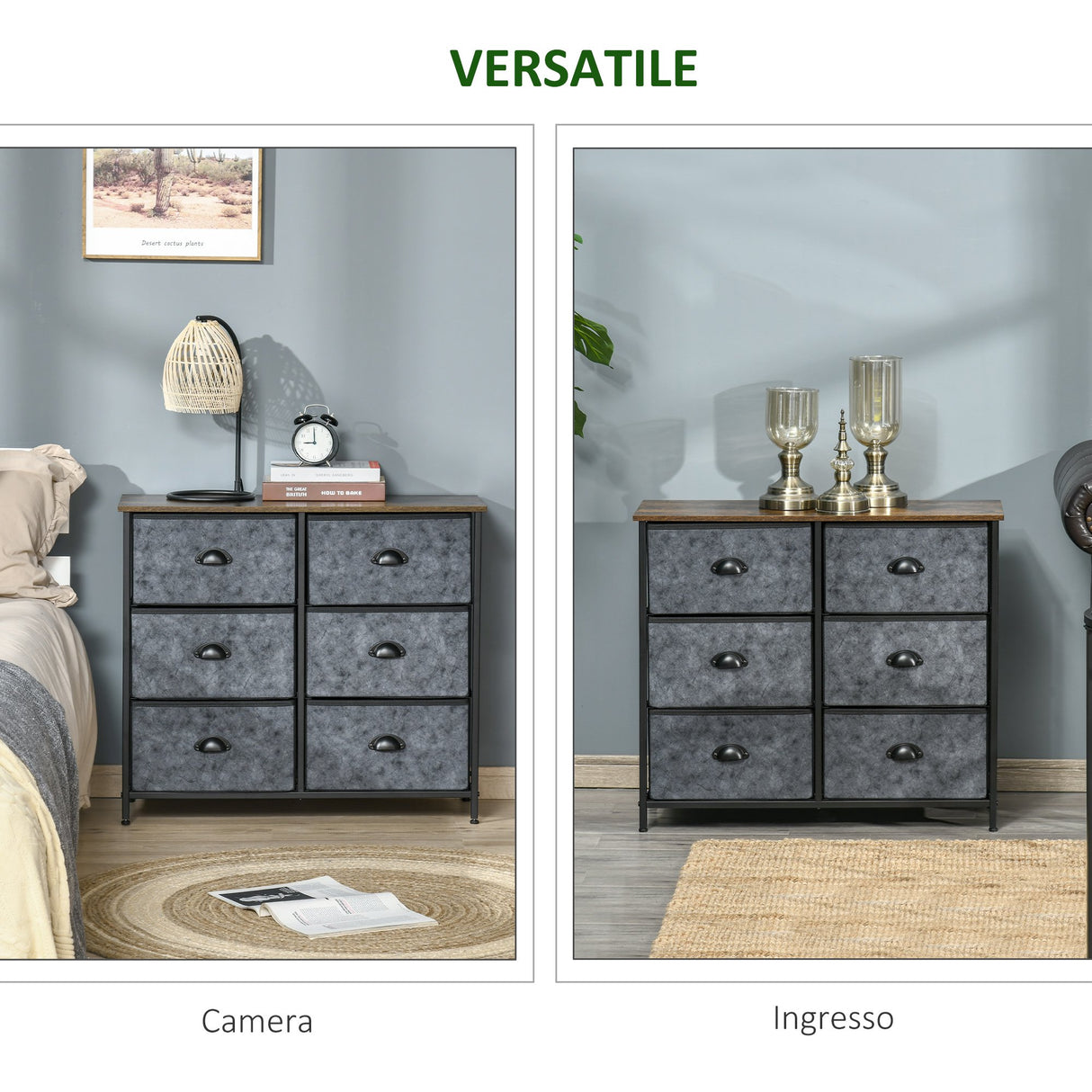 easycomfort easycomfort cassettiera con 6 cassetti in tessuto mobile multiuso stile industriale in acciaio 80x30x70cm marronegrigio