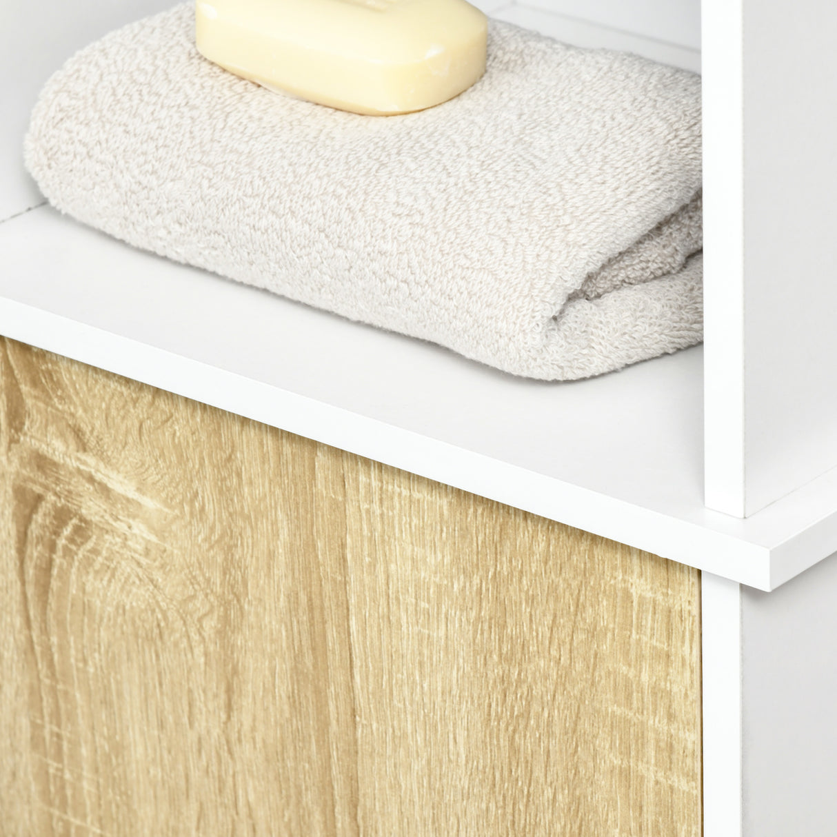 easycomfort easycomfort colonna bagno salvaspazio con 3 vani aperti e armadietto in legno 33 5x29x169cm bianco e marrone chiaro