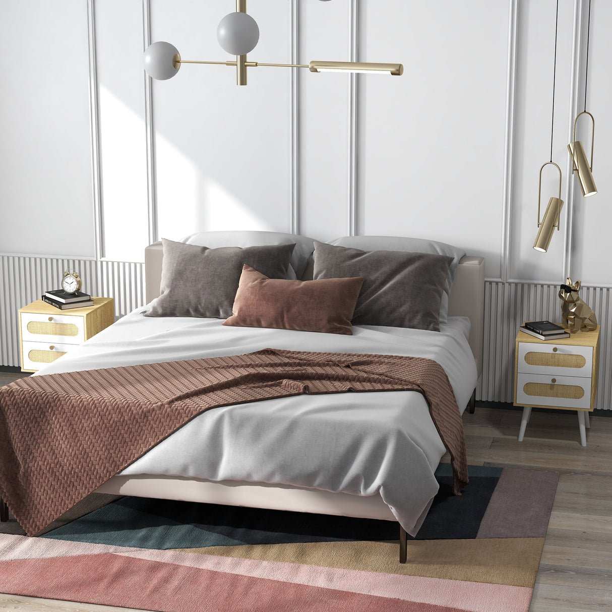 easycomfort easycomfort comodino con cassetti set 2 pezzi in truciolato e mdf in stile boho 40x40x55 cm rovere e bianco