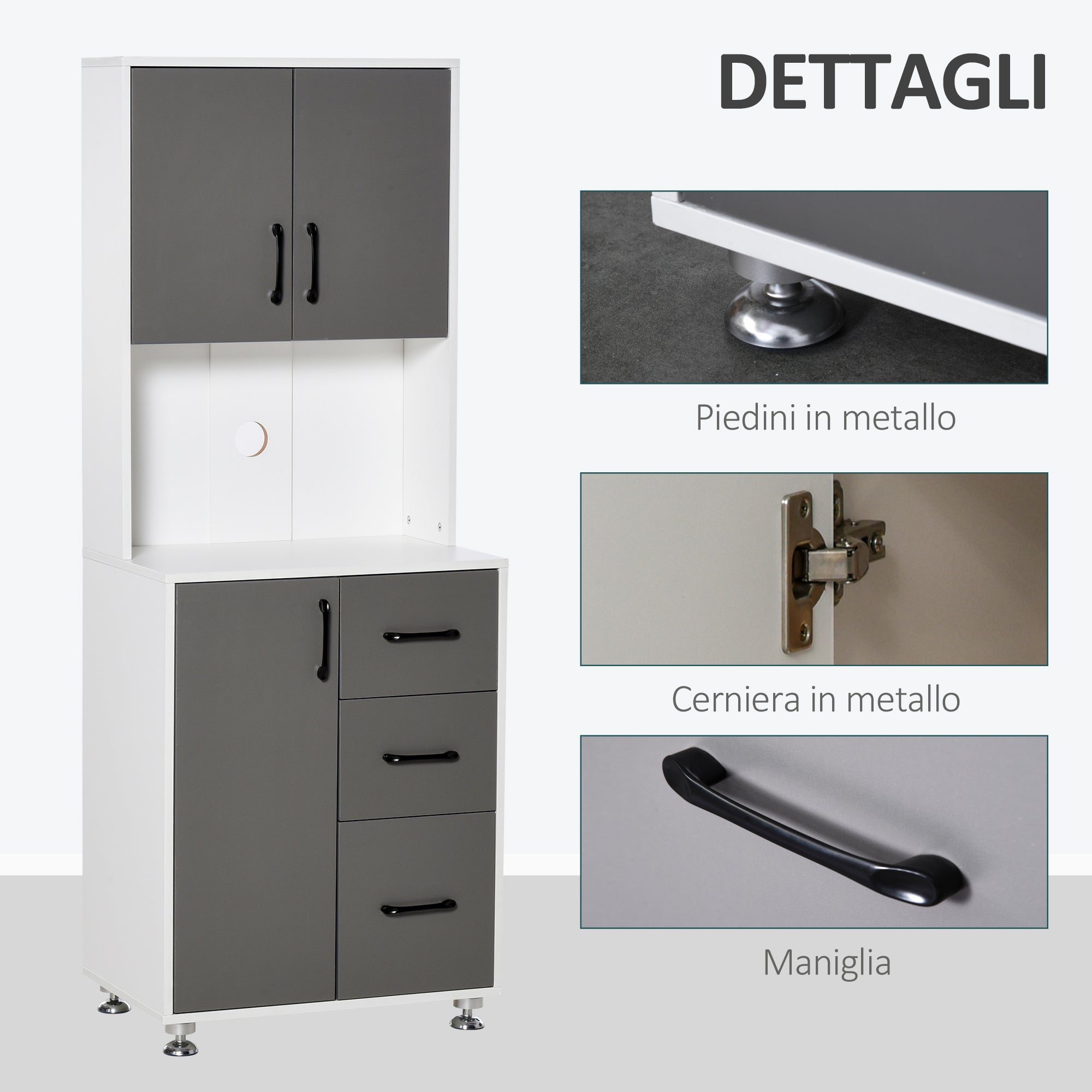 EASYCOMFORT Credenza Alta da Cucina con Design Moderno, Madia Mobile Buffet  in Legno Bianco e Grigio, 60x40x160cm