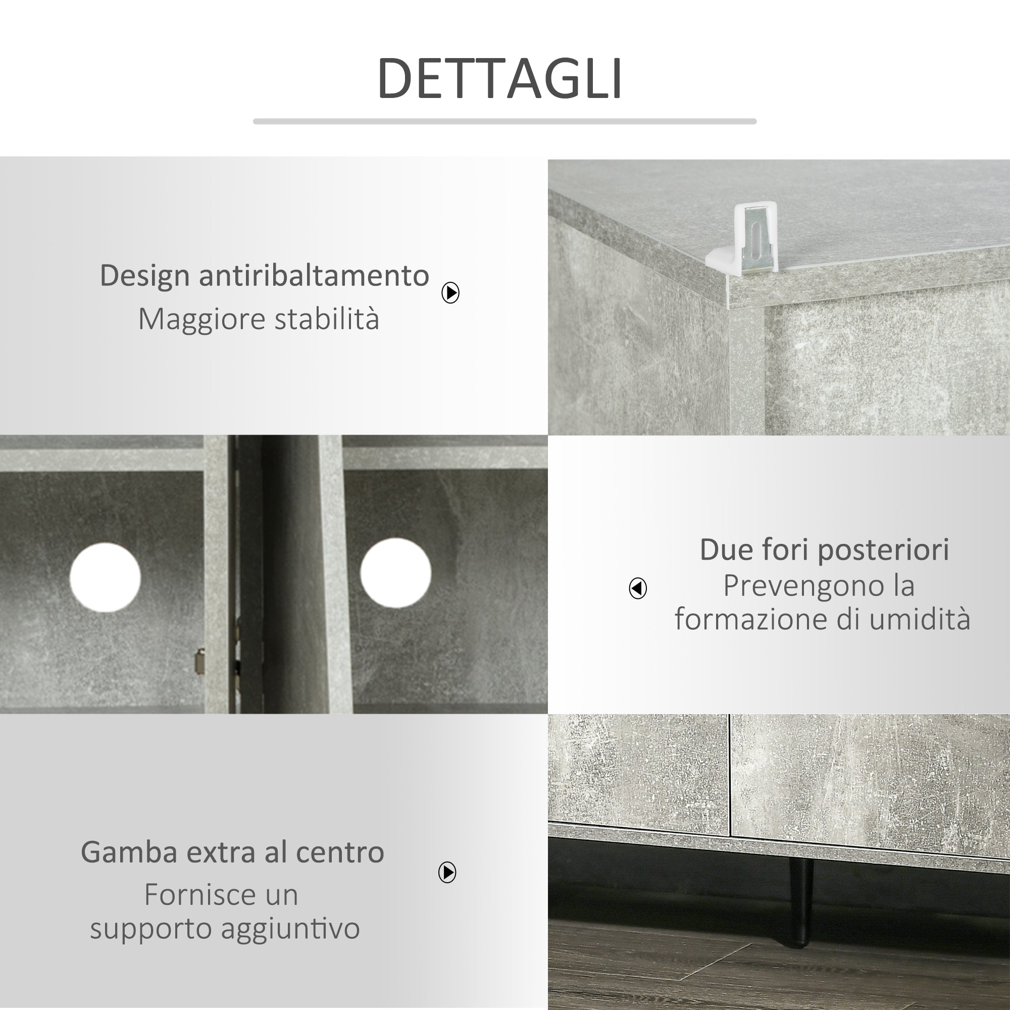 EASYCOMFORT Credenza Moderna in Legno con 2 Armadietti e Ripiani, Mobile  Cucina e per Ingresso Grigio Chiaro, 100x34x87.2cm