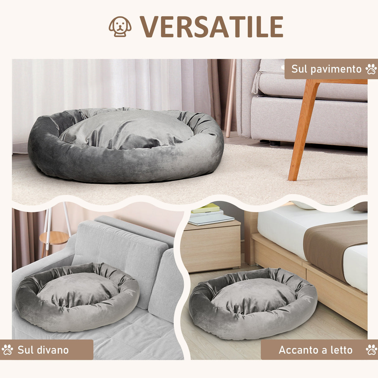 easycomfort easycomfort cuccia per cani imbottita con bordi rialzati e cuscino rivestimento in velluto sfoderabile 81 5x58x18cm grigio scuro