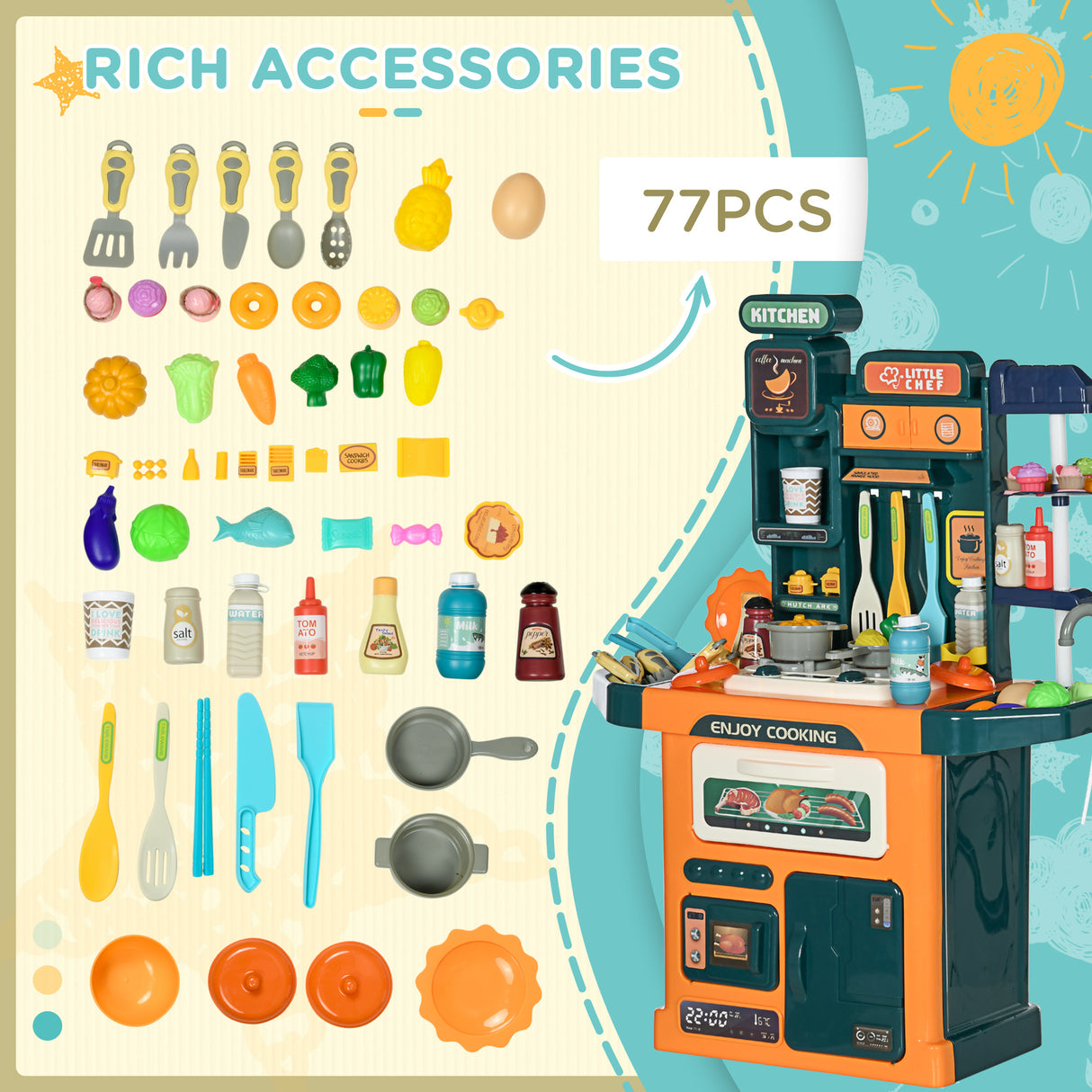 easycomfort easycomfort cucina giocattolo per bambini 3 6 anni da 77 pezzi con rubinetto suoni realistici e luci