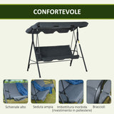 easycomfort easycomfort dondolo da giardino 3 posti con tettuccio parasole regolabile e cuscini 172lx120x153cm grigio