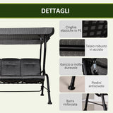 easycomfort easycomfort dondolo da giardino per 3 persone con tettuccio regolabile e cuscini 200x120x170cm nero