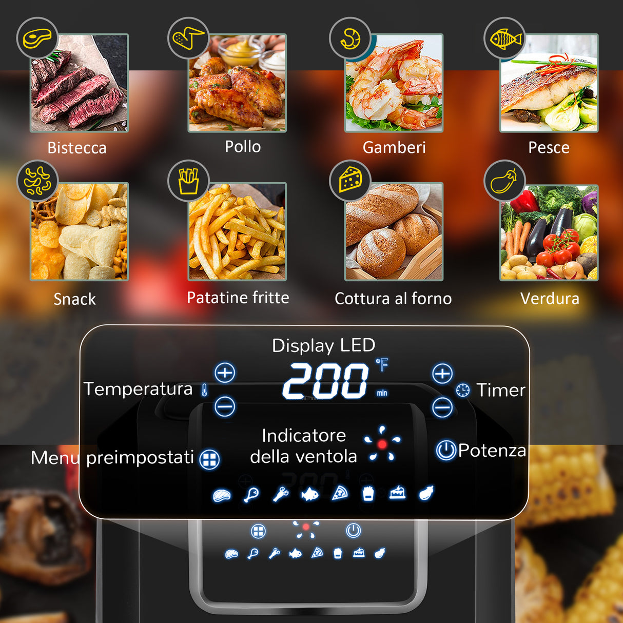 easycomfort easycomfort friggitrice ad aria 8 in 1 da 6 5 litri 1700w con 12 programmi accessori e schermo led nera