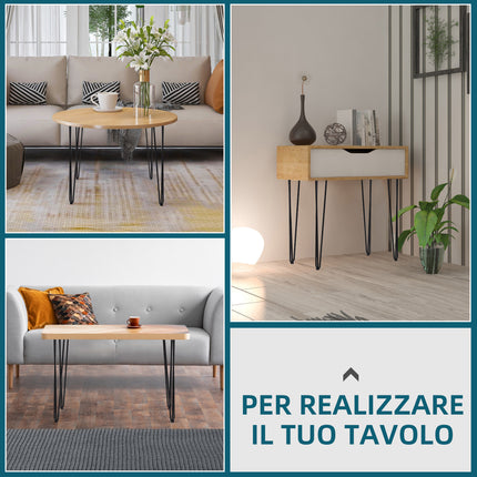 EASYCOMFORT Gambe per Tavoli Set 4 Pezzi in Acciaio Preforato con 20 Viti  Incluse, 12x12x71 cm, Nero