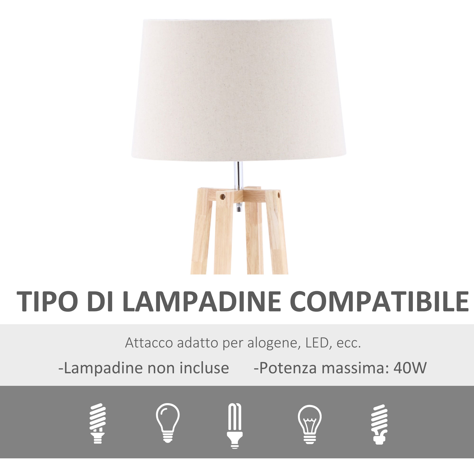 EASYCOMFORT Lampada da Terra con Base in Legno e Paralume in