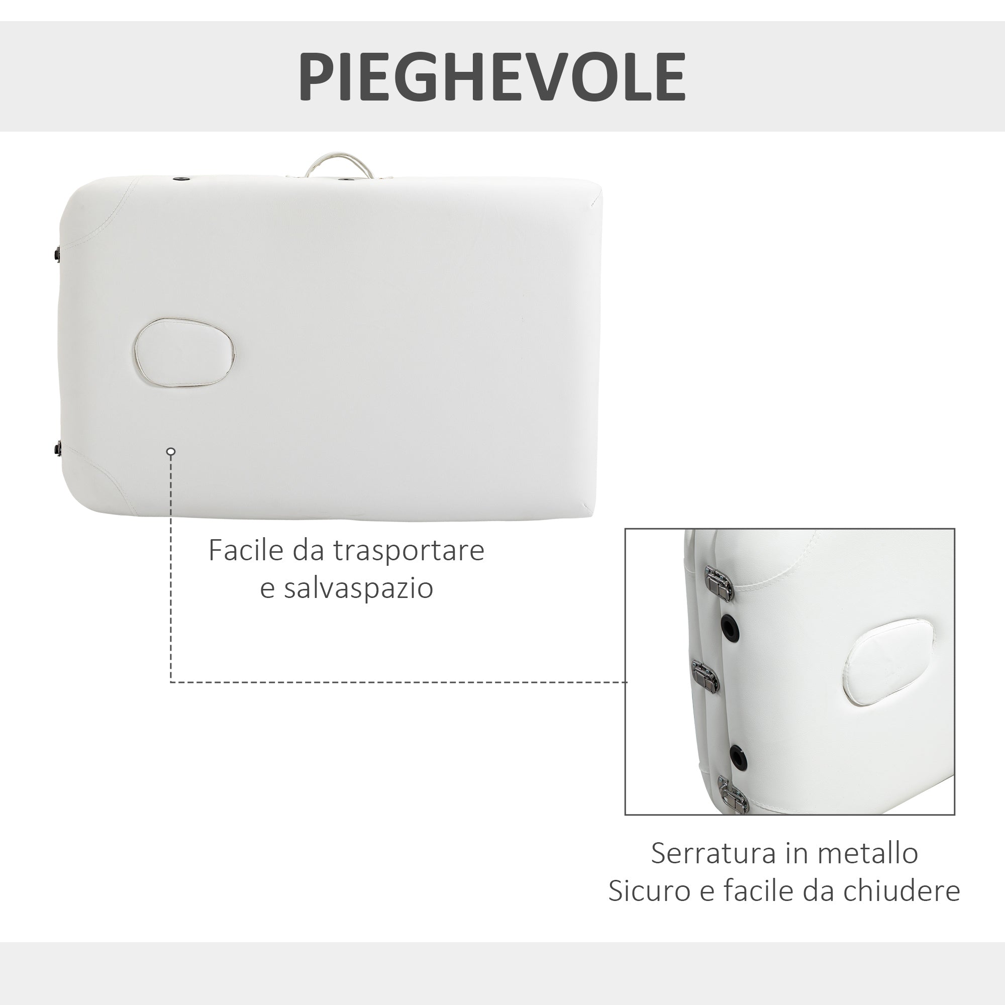 EASYCOMFORT Lettino Massaggi Portatile Pieghevole e Professionale in  Alluminio bianco 215x60x61-84cm