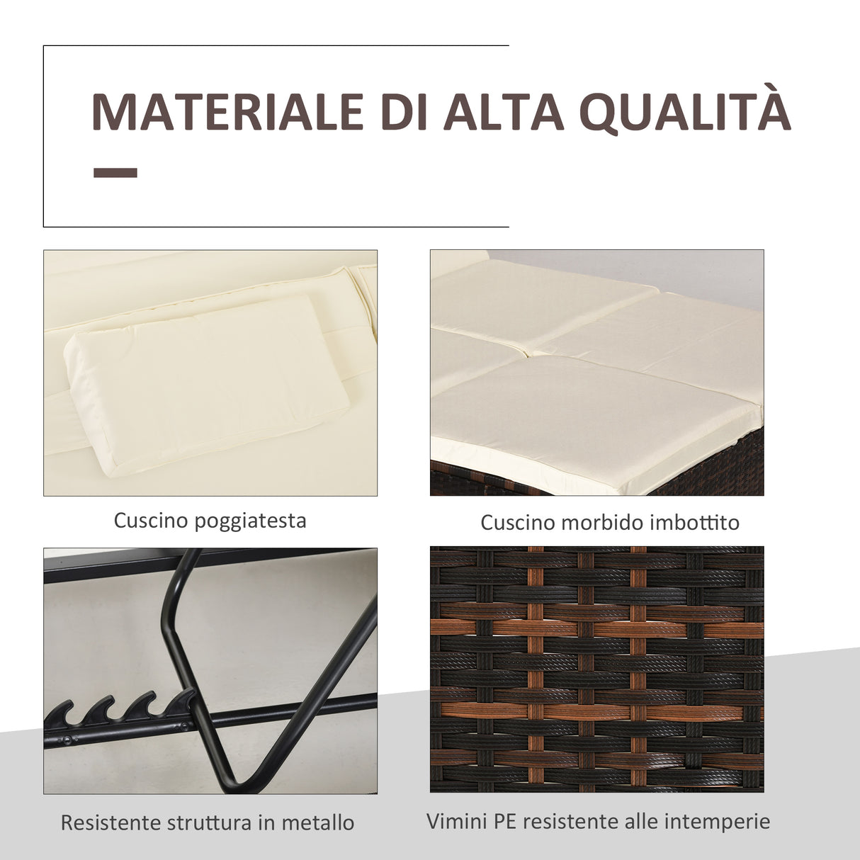 easycomfort easycomfort lettino sdraio da giardino doppia con tettuccio e schienale reclinabile in rattan pe marrone ecrema