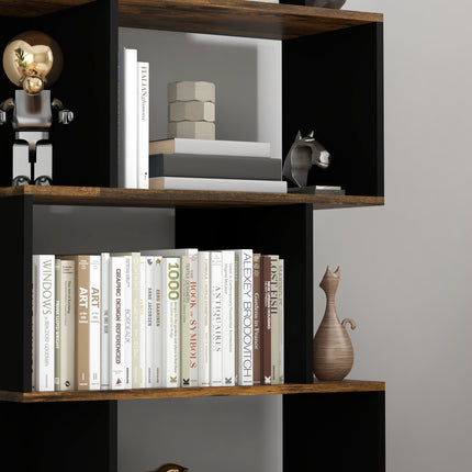 EASYCOMFORT Libreria Moderna Asimmetrica a Parete con 5 Ripiani in Legno,  70x29.5x163cm, Marrone Rustico