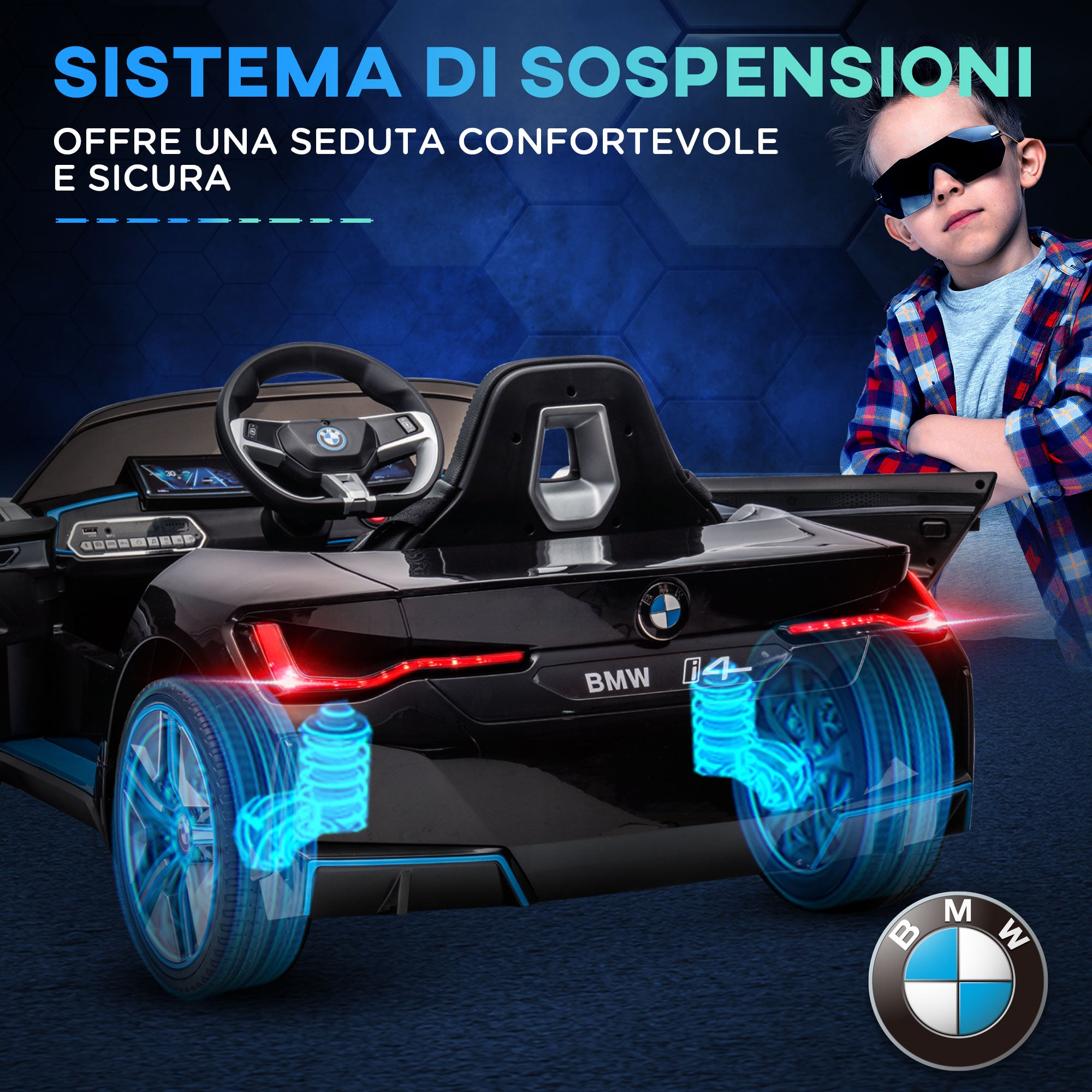 EASYCOMFORT Macchina Elettrica per Bambini 3-8 Anni con Licenza BMW con  Telecomando, Clacson e Fari, 115x67x45 cm, Nera