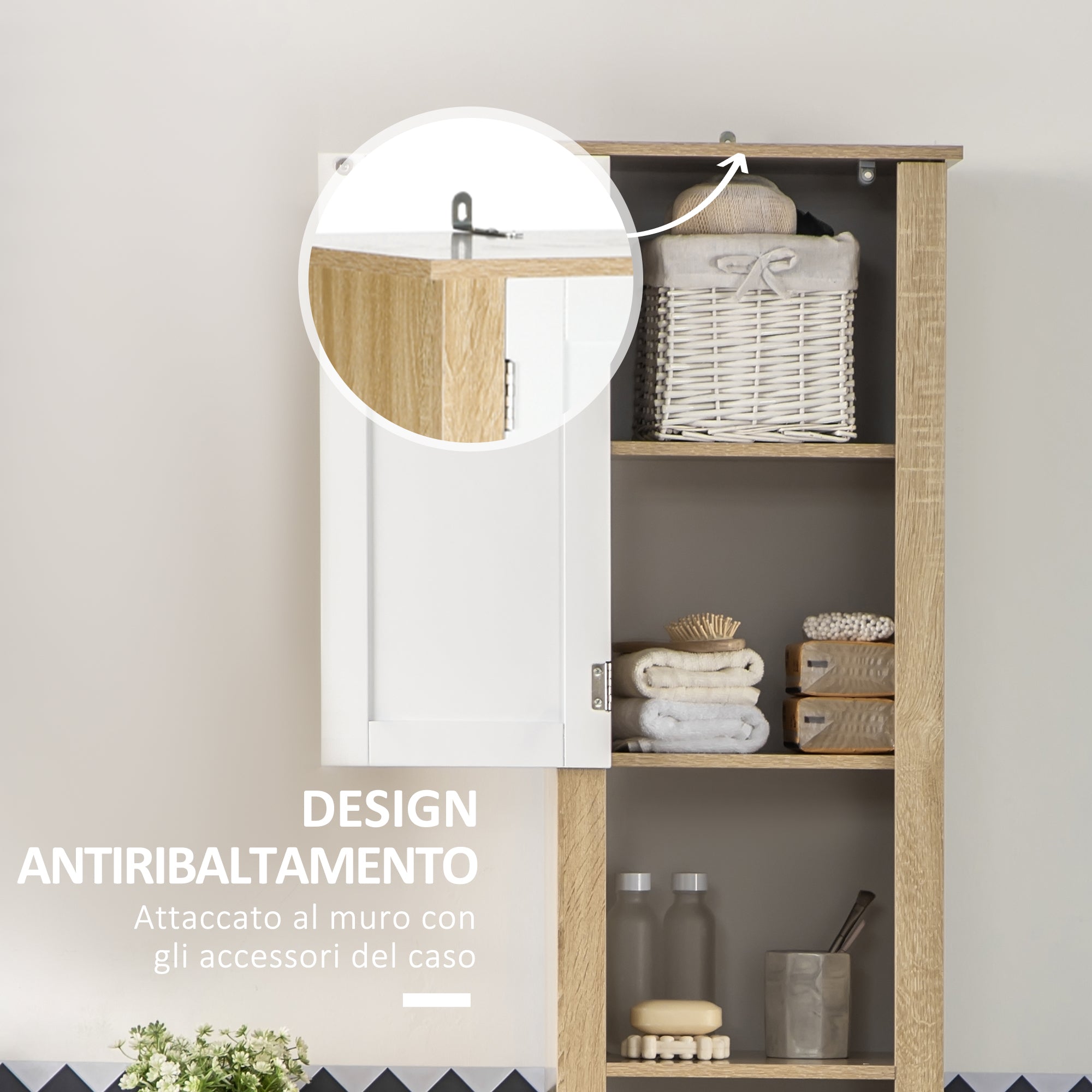 EASYCOMFORT Mobile Bagno Sotto Lavabo a 2 Ante con Ripiano Interno in  Truciolato e Acciaio, 60x30x60 cm, Bianco e Rovere