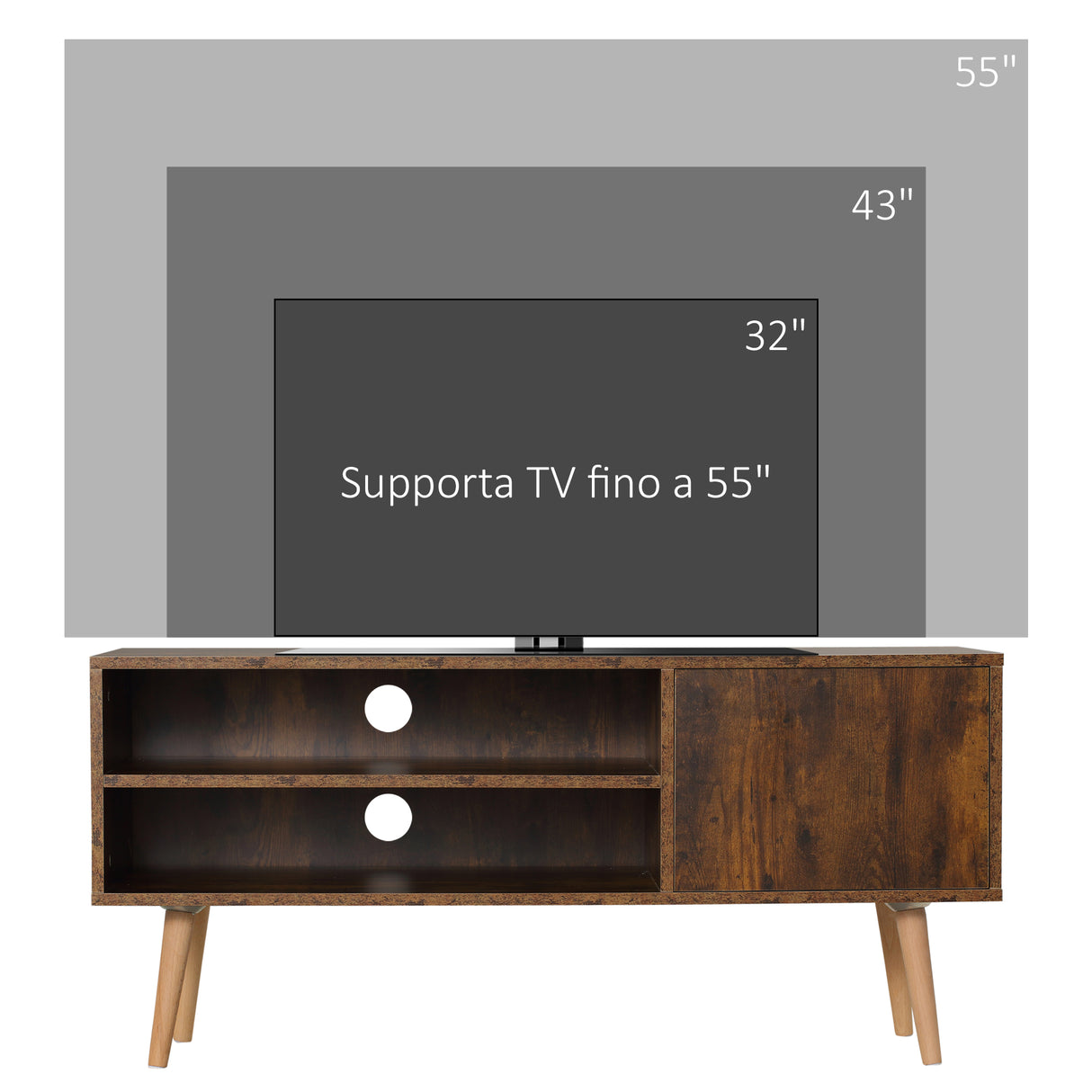 easycomfort easycomfort mobile porta tv fino a 55 con vano aperto e armadietto in legno 110x40x50cm marrone