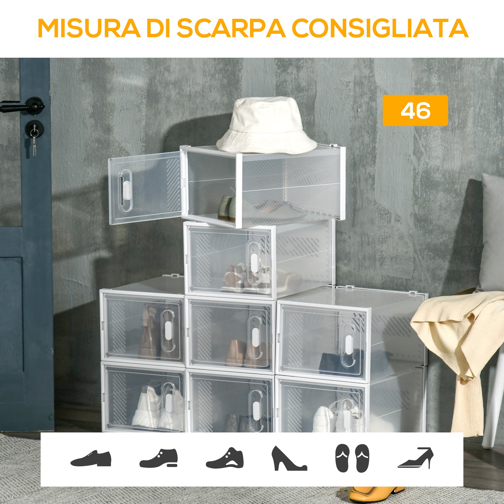 EASYCOMFORT Mobile Scarpiera Rettangolare in Plastica PP, 18 Box 25x35x19  cm per Scarpe max 43 EU, Vestiti e Libri