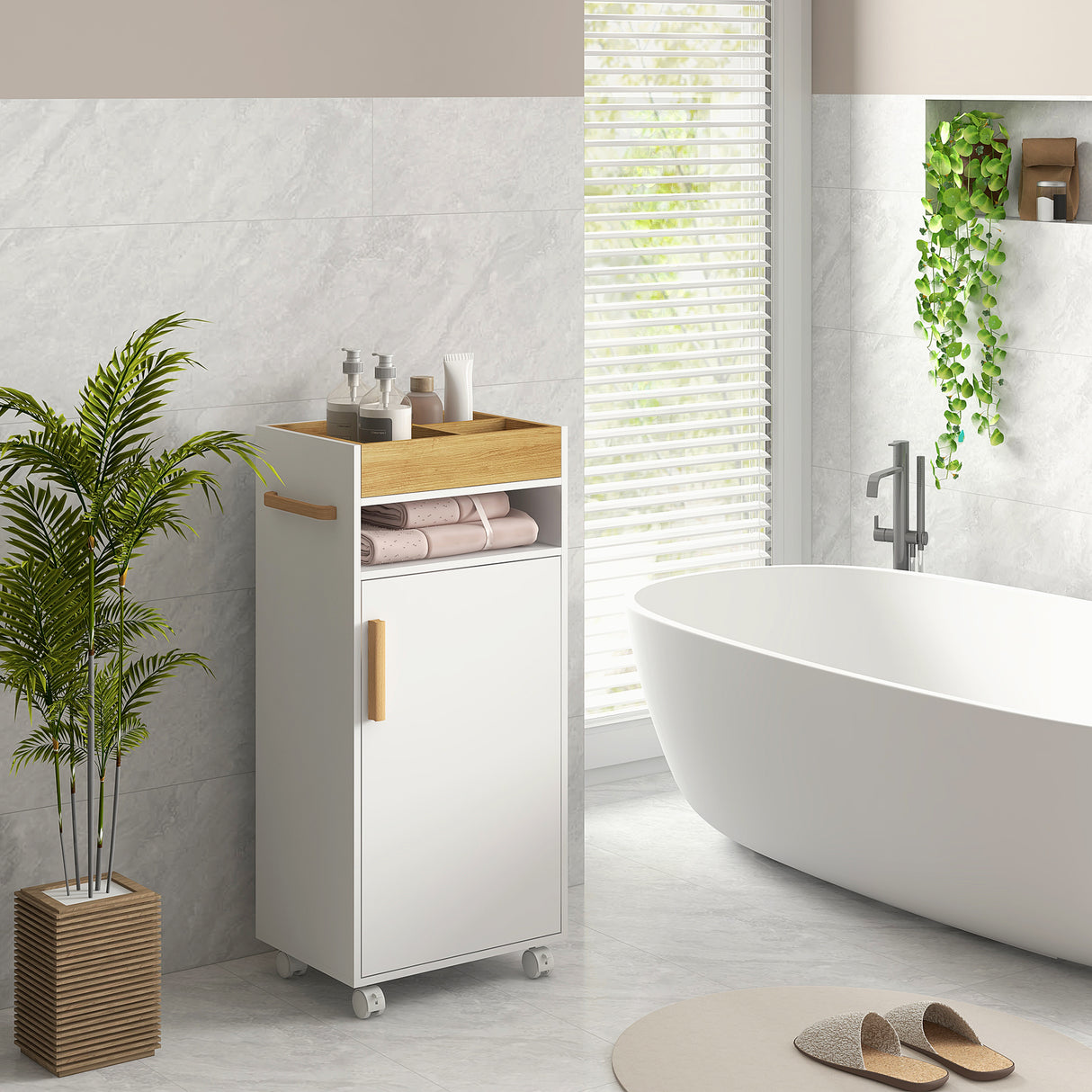 easycomfort easycomfort mobiletto bagno con vassoio rimovibile ripiano aperto e armadietto chiuso in truciolato 40x30x88 cm bianco