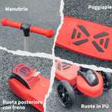 easycomfort easycomfort monopattino 3 ruote per bambini 3 8 anni con ruote luminose e 4 altezze regolabili 54 7x32 5x59 69 cm rosso