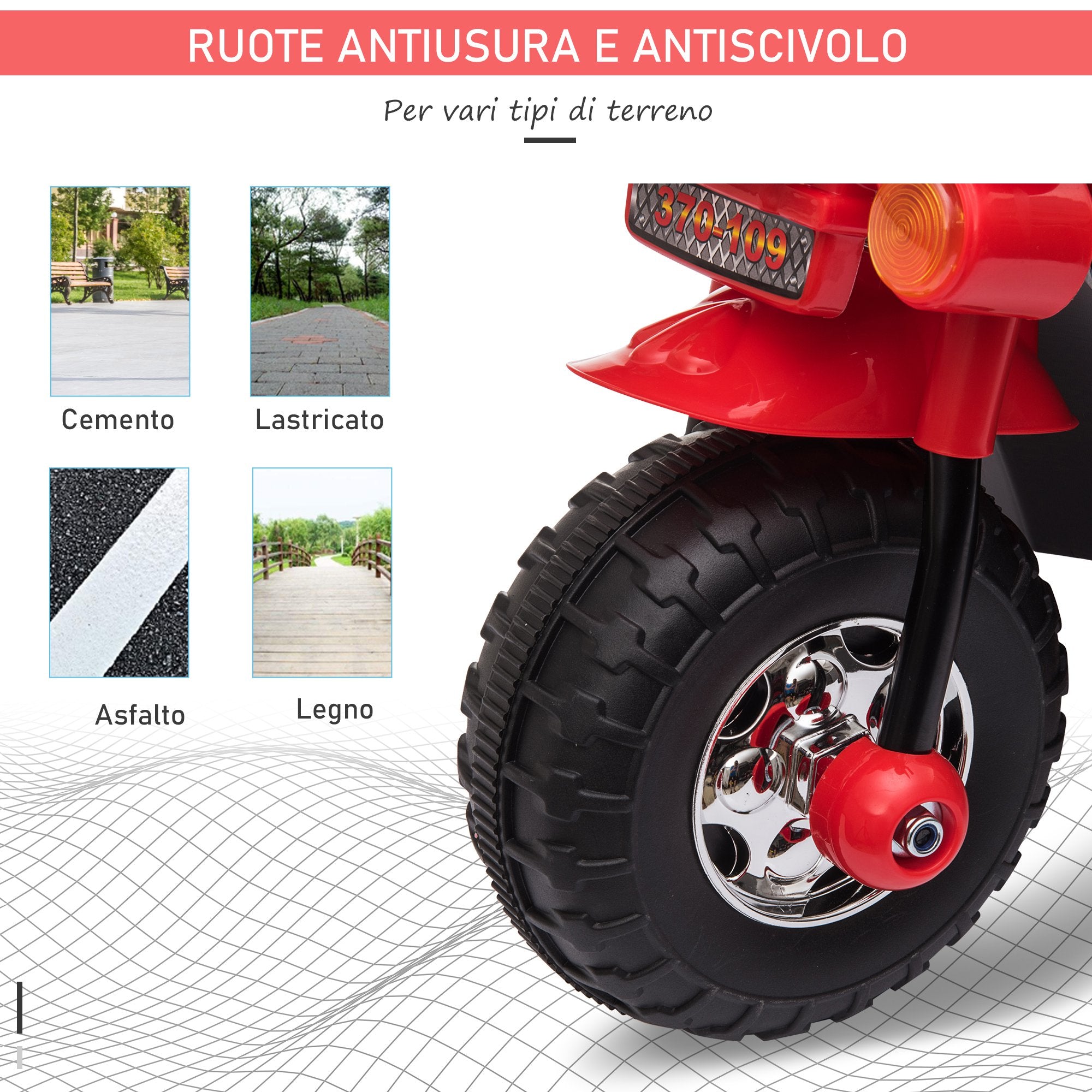 EASYCOMFORT Moto Elettrica 6V per Bambini 18-36 Mesi con 3 Grandi Ruote, Luci  e Suoni Realistici, Rosso, 80x35x52cm