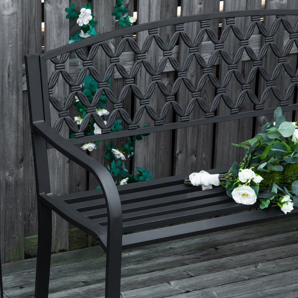 easycomfort easycomfort panchina da esterno 2 posti con braccioli in acciaio e ghisa 128x58 5x89cm nero