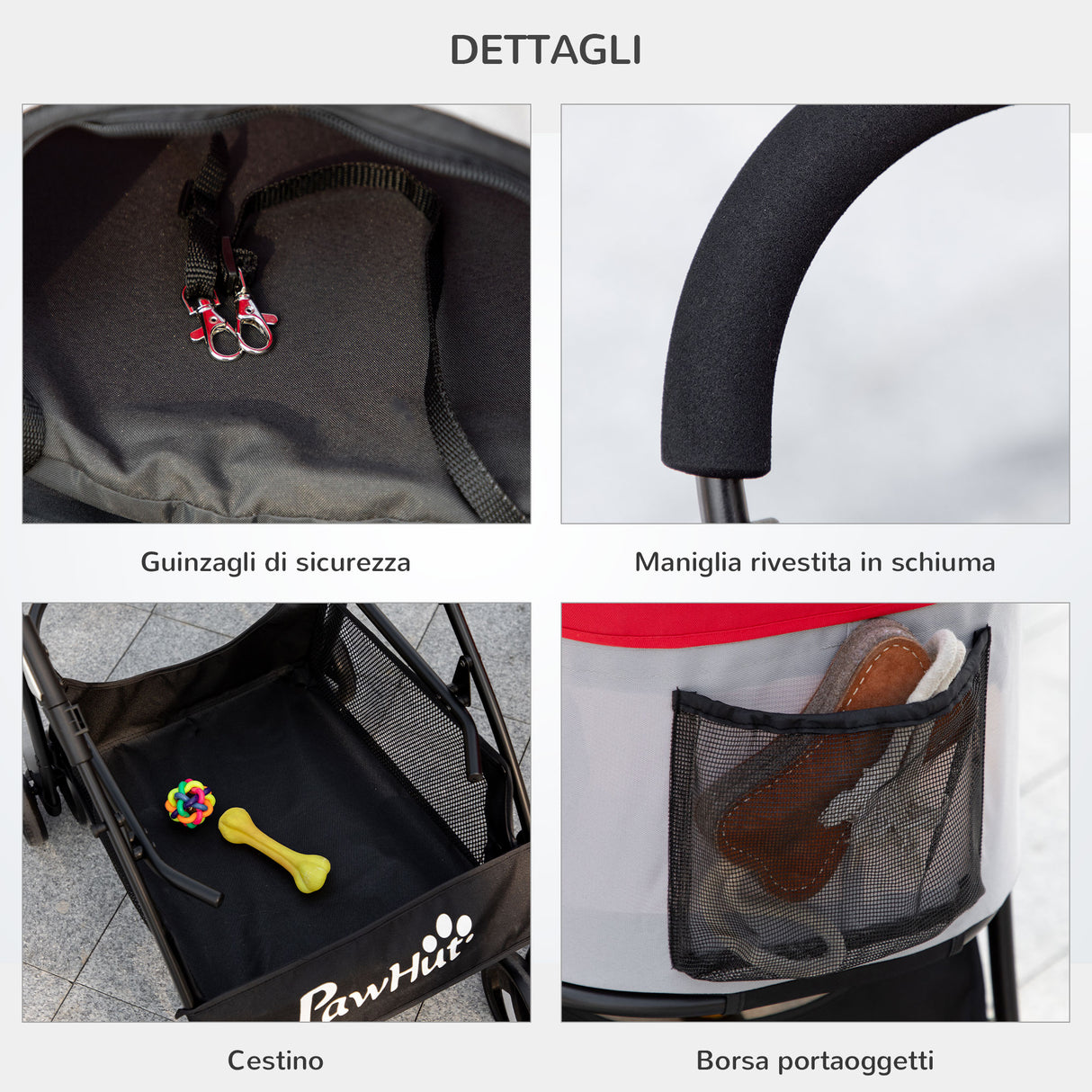 easycomfort easycomfort passeggino per cani pieghevole con trasportino rimovibile e tettuccio 82x49 5x98cm rosso