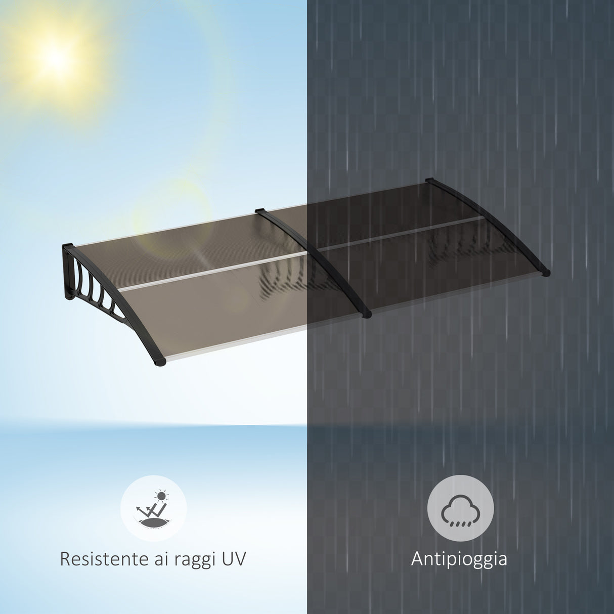 easycomfort easycomfort pensilina da esterno per finestre e porte in policarbonato e alluminio 200x100x26cm marrone
