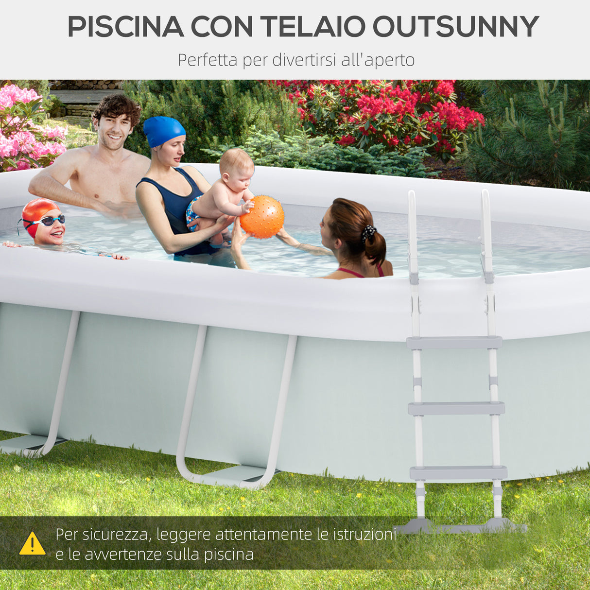 easycomfort easycomfort piscina fuori terra con telaio in acciaio filtro e scaletta per 8 persone 540x304x106cm grigio