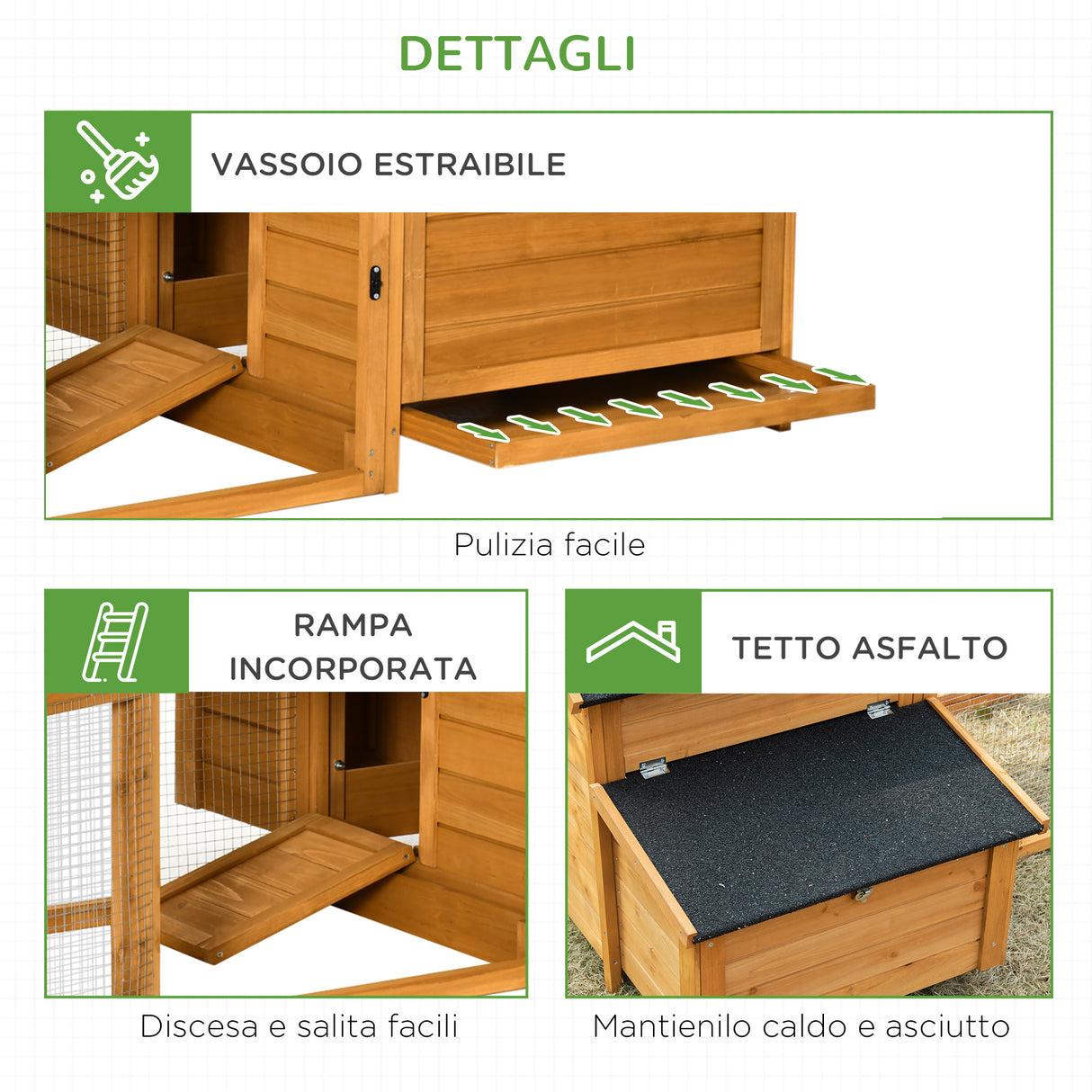 easycomfort easycomfort pollaio per galline con casetta area di corsa e di cova e vassoio estraibile in legno 180x92x78cm