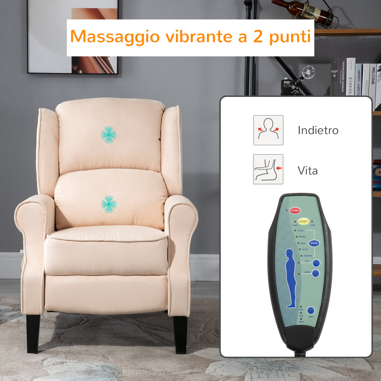 easycomfort easycomfort poltrona relax massaggiante reclinabile con telecomando 78x83x101cm crema