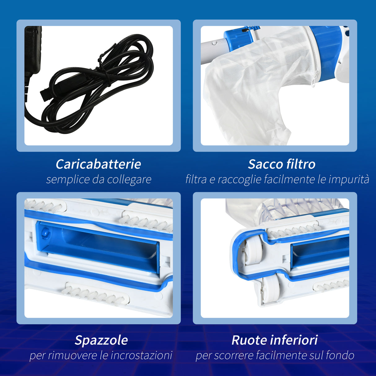 easycomfort easycomfort pulitore aspiratore per piscine a batteria con palo telescopico spazzole e filtro bianco e blu