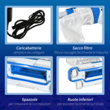 easycomfort easycomfort pulitore aspiratore per piscine a batteria con palo telescopico spazzole e filtro bianco e blu