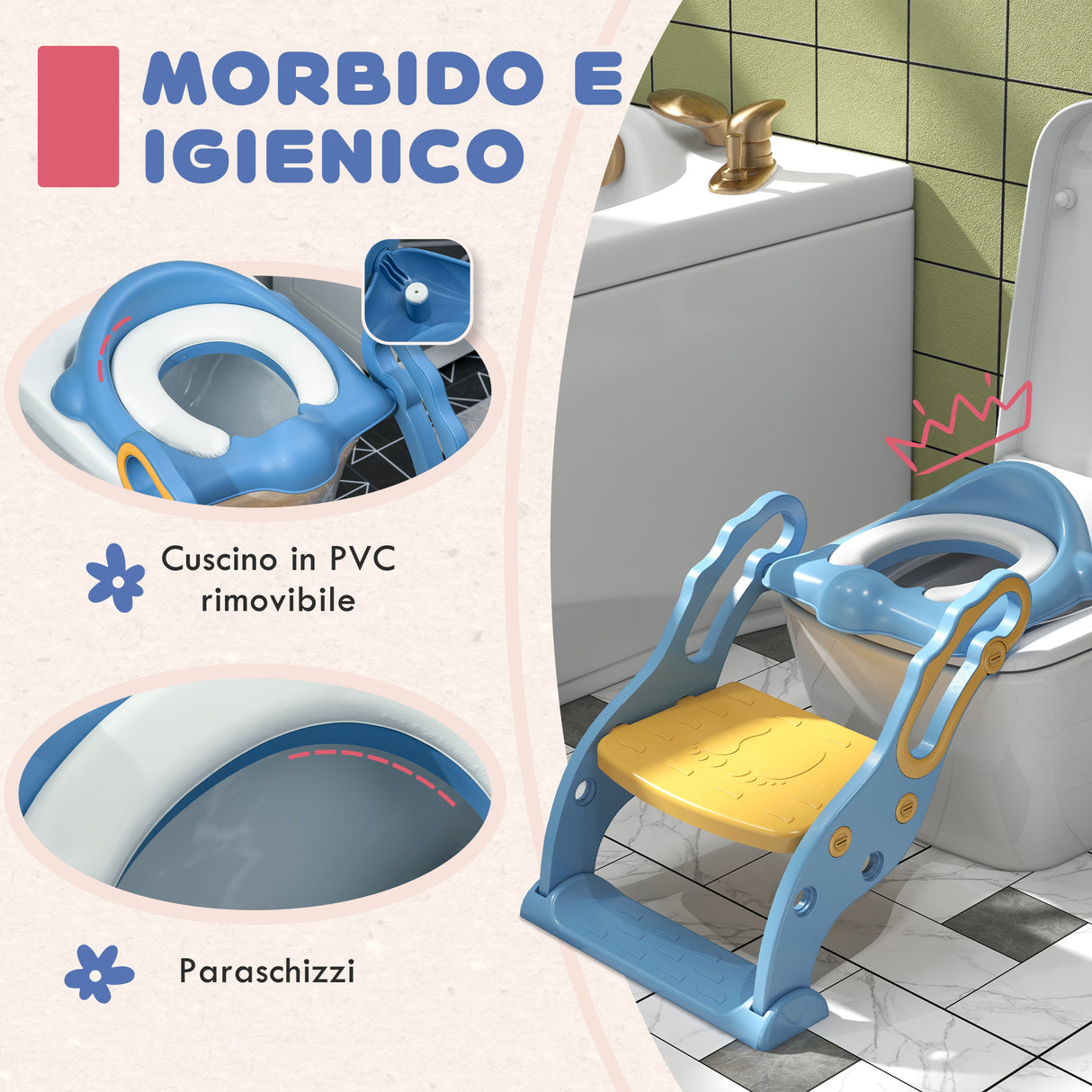 easycomfort easycomfort riduttore water con scaletta regolabile e maniglie pieghevole con cuscino rimovibile blu