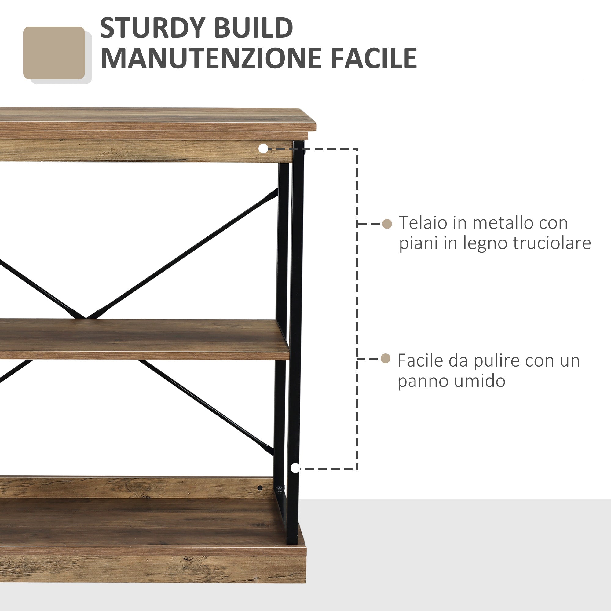 EASYCOMFORT Scaffale Libreria in Stile Industriale, Mobile Multiuso in  Legno Marrone e Metallo Nero, 80x36x81.3cm