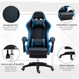 easycomfort easycomfort sedia da gaming con altezza regolabile e schienale reclinabile 65x65x121 129 cm blu e nero