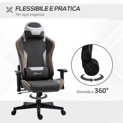 EASYCOMFORT Sedia da Gaming Reclinabile a 150° con Funzione Dondolo, Poggiatesta  e Cuscino Lombare, Grigio