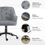 easycomfort easycomfort sedia da ufficio girevole ergonomica con ruote e altezza regolabile rivestimento in velluto 63x64x88 96cm grigio