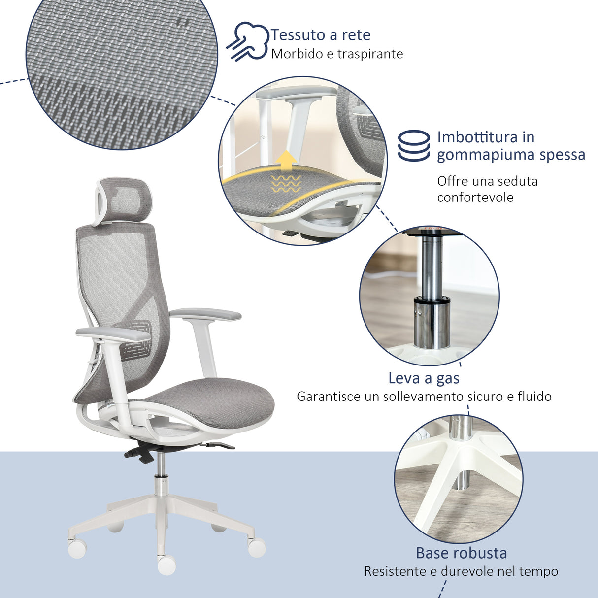 easycomfort easycomfort sedia ergonomica da ufficio con poggiatesta inclinazione e altezza regolabile poltrona girevole basculante con ruote e schiena in rete 67x65x120 128cm grigio