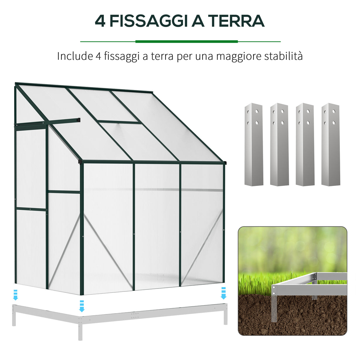 easycomfort easycomfort serra da giardino a parete con porta scorrevole in policarbonato e alluminio 192x127x220 cm