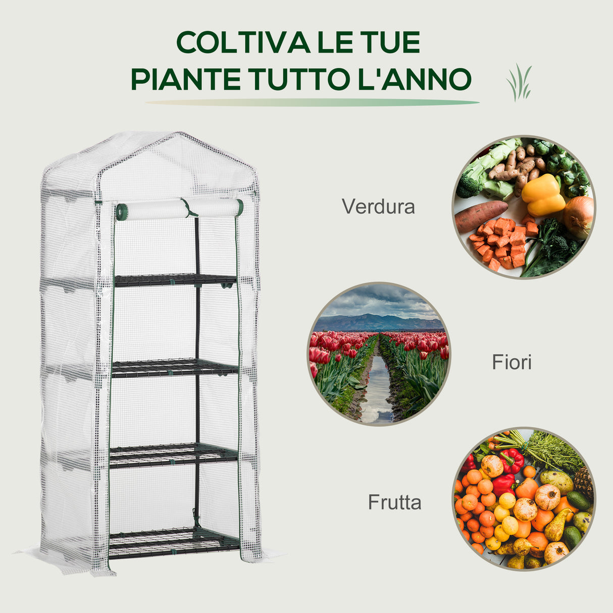 easycomfort easycomfort serra per piante verticale con scaffale a 4 ripiani in acciaio e pe bianco 70x50x160cm