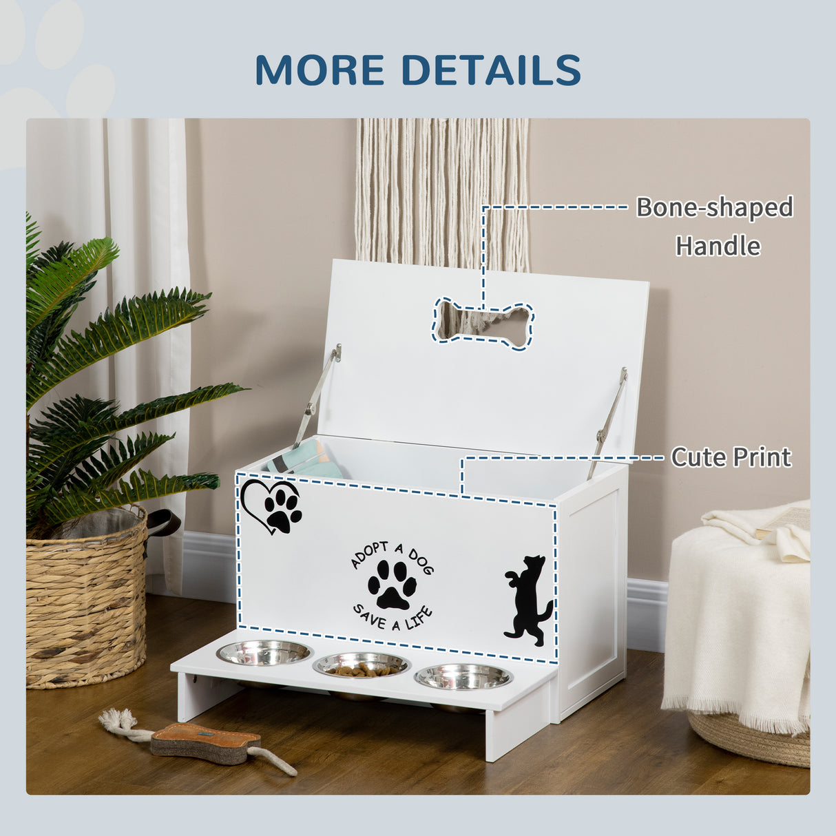 easycomfort easycomfort set 3 ciotole per cani da 500ml con spazio a scomparsa e supporto in mdf e acciaio inox 57x53x37 5 cm bianco