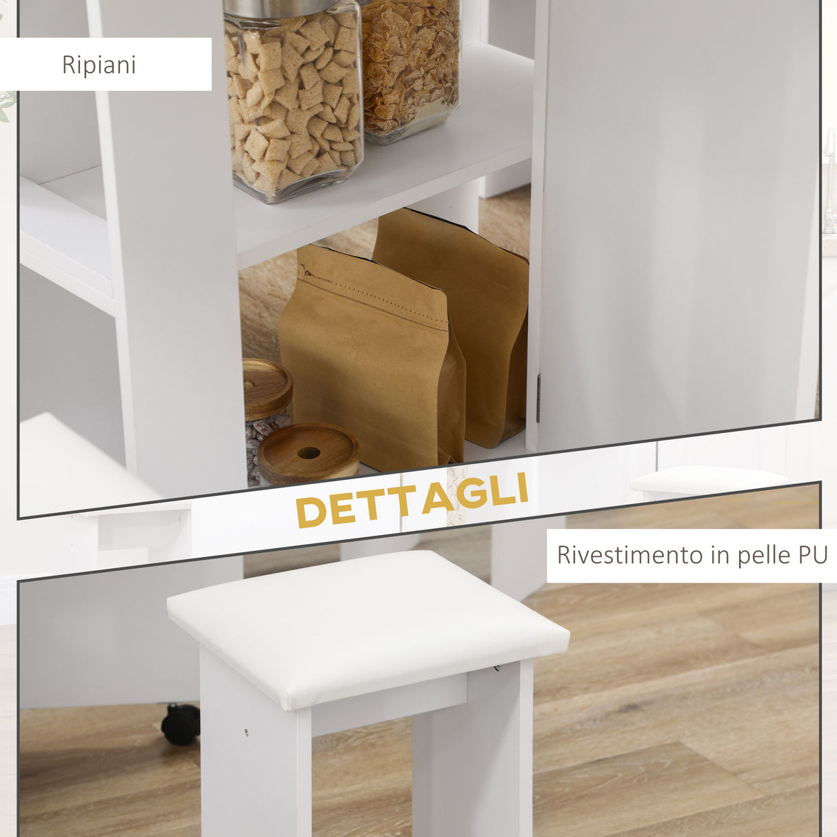 easycomfort easycomfort set da cucina 5 pezzi tavolo pieghevole con 2 ripiani e 4 sgabelli in legno truciolato bianco
