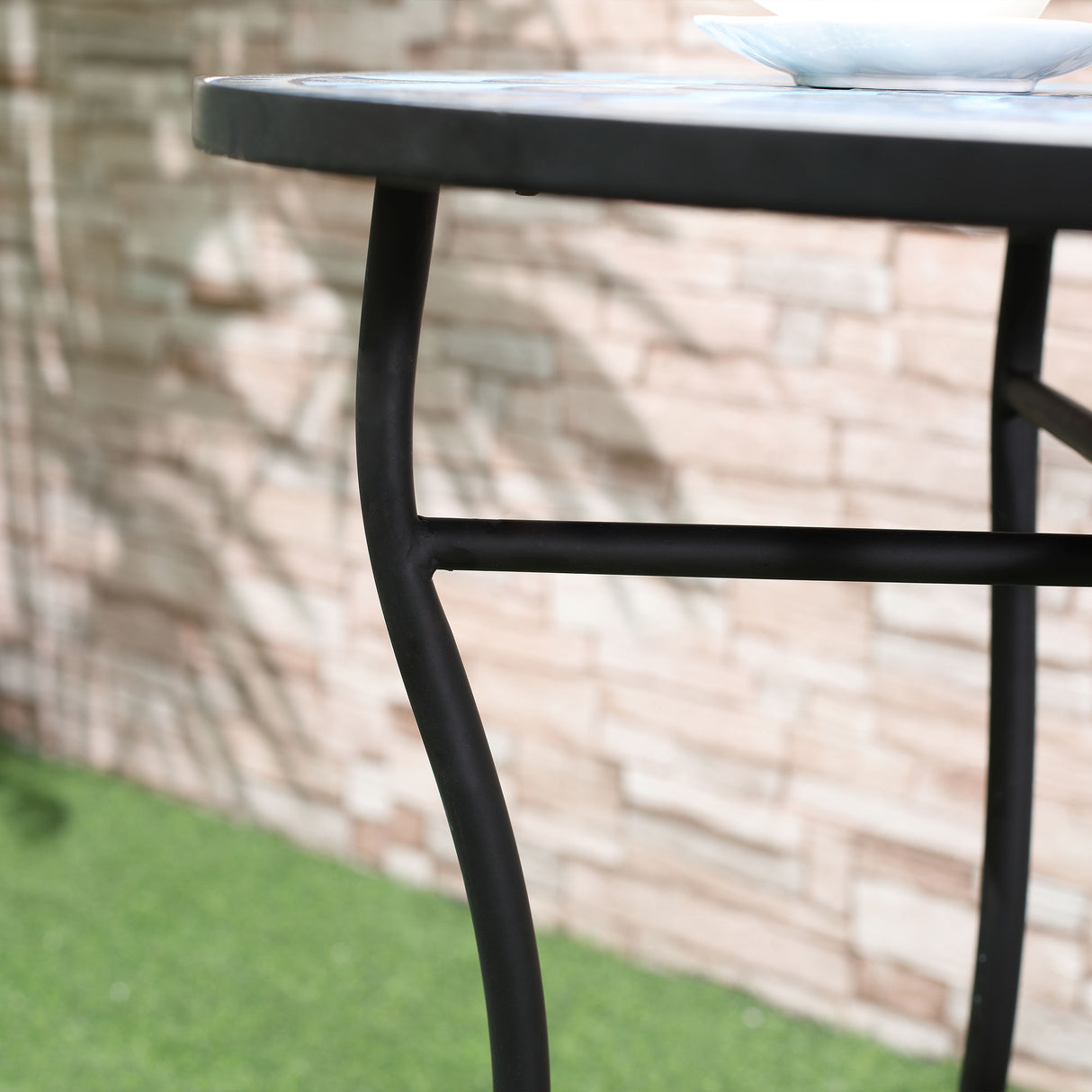 easycomfort easycomfort set da giardino 3 pezzi tavolino e 2 sedie pieghevoli con mosaico blu