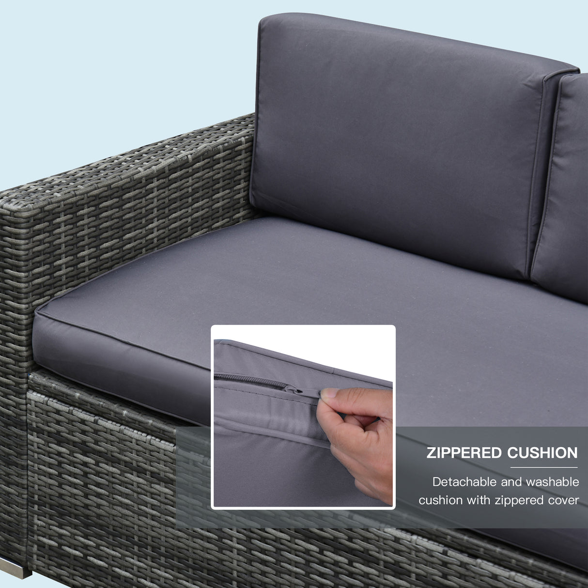 easycomfort easycomfort set da giardino 4 pezzi in rattan pe e acciaio con divano 2 poltrone e tavolino da caffe grigio