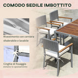 easycomfort easycomfort set da giardino 7 pezzi tavolo in acciaio e 6 sedie in legno e rattan con cuscini grigio