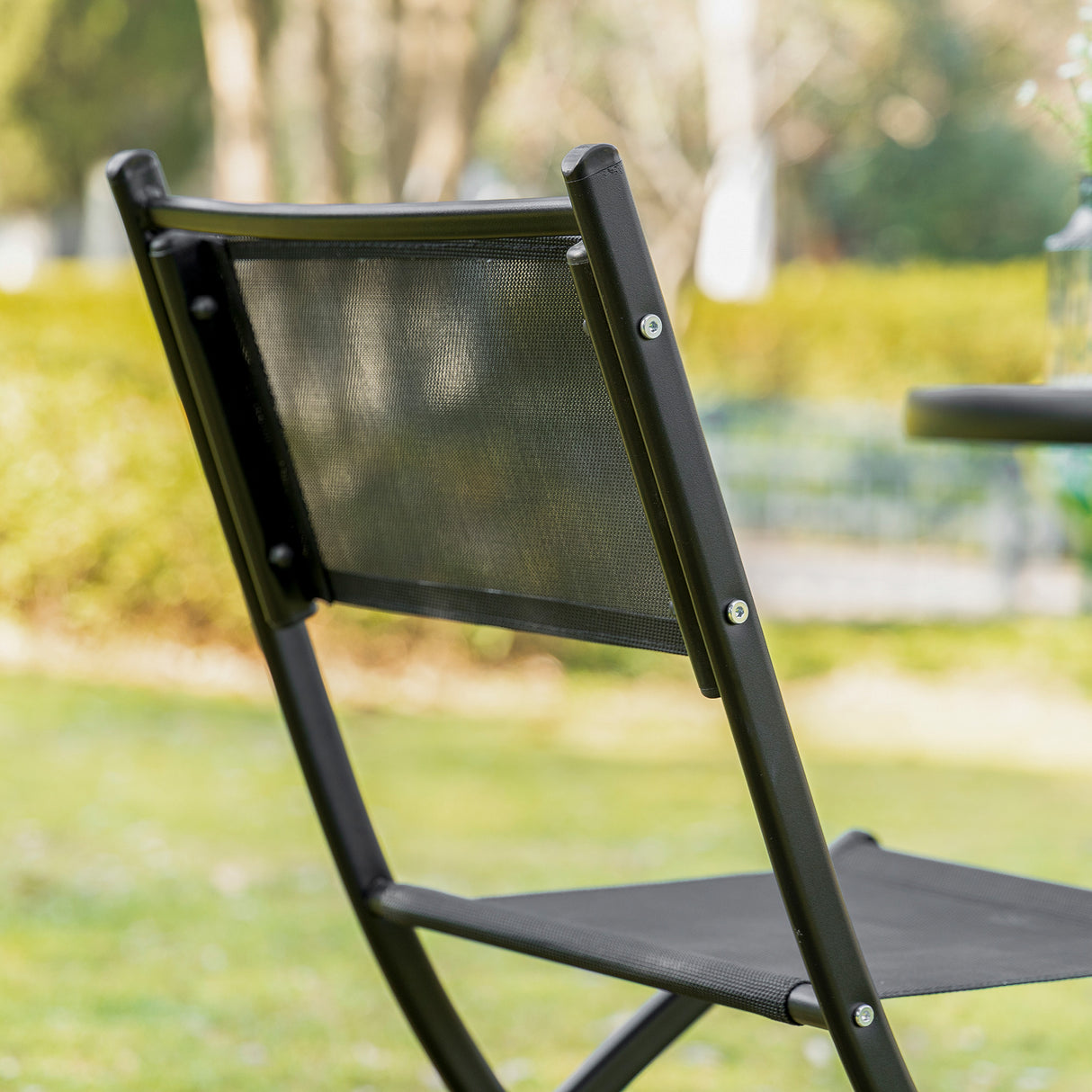 easycomfort easycomfort set da giardino da 3 pezzi con 2 sedie pieghevoli e tavolino in vetro temperato per esterni nero