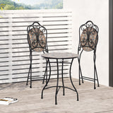 easycomfort easycomfort set mobili da giardino 3 pezzi con 2 sedie pieghevoli e tavolo da caffe in ceramica e metallo nero